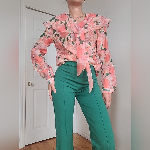Beulah Floral Pink Blouse with Green Pants - Picture 1 of 9